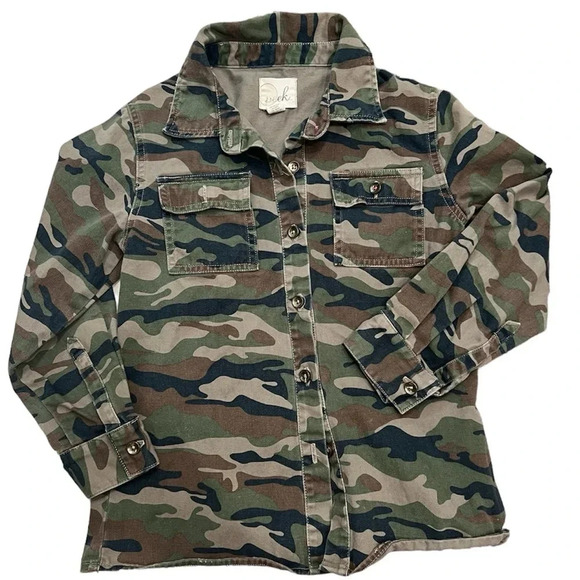 Peek Other - Peek Girl’s Camouflage Button Down Shirt Embroidered Bird Heart